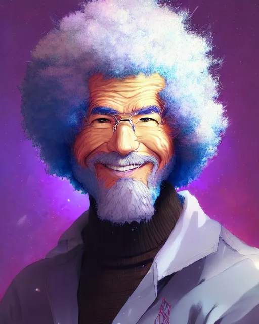 Image similar to anime portrait of Bob Ross as an anime man by Stanley Artgerm Lau, WLOP, Rossdraws, James Jean, Andrei Riabovitchev, Marc Simonetti, and Sakimichan, trending on artstation