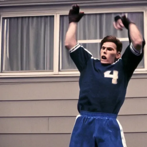 Image similar to Live Action Still of Jerma in Rudy (film), real life, hyperrealistic, ultra realistic, realistic, highly detailed, epic, HD quality, 8k resolution, body and headshot, film still