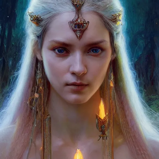 Prompt: a beautiful elven princess, stuning 3 d render, masterpiece, glowing aura, by donato giancola and greg rutkowski and wayne barlow and zdzisław beksinski, realistic face