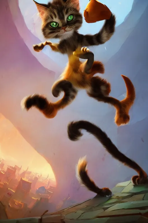 Image similar to a cartoony cat, in the style of Rayman origins, michael ancel, Ruan Jia and Mandy Jurgens and Greg Rutkowski, trending on Artstation, award winning, unreal engine, octane render W 1024