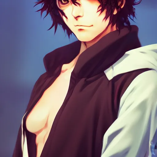 Prompt: a potrait of the crow in a bathrobe as an anime, fine, realistic, shaded, lighting, ilya, kuvshinov, katsuhiro, artgerm, jeremy, lipkin, michael, garmash detailed digital art, radiant, light, detailed, intricate, environment