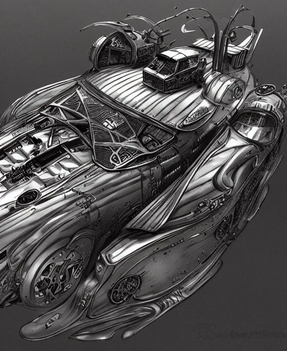 Image similar to a detailed manga style illustration of a steampunk supercar, by moebius and stephan martiniere, 4 k resolution, detailed, unreal engine, octane render, trending on artstation