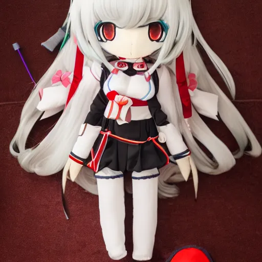 Image similar to cute fumo plush of a girl who is locked on and ready to fire at her target, combined arms, anime girl