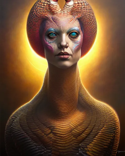 Image similar to a detailed portrait of dreampunk flamingo python hybrid mix goddess by tomasz alen kopera and peter mohrbacher