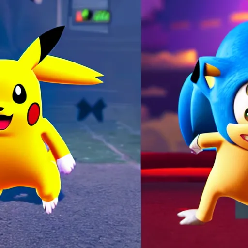 Image similar to pikachu and sonic evolving in the FEZ videogame, beautfiful, high quality, 4k