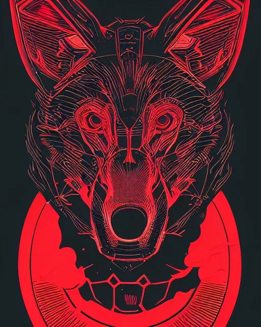 Prompt: Black red ink smoke plasma wolf portrait, cybernetic retrofuturistic noir, geometric art by dan mumford