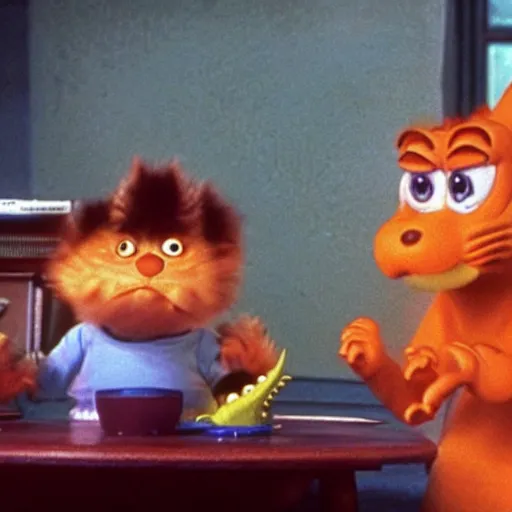 Prompt: garfield in the tv show dinosaurs ( 1 9 9 1 )