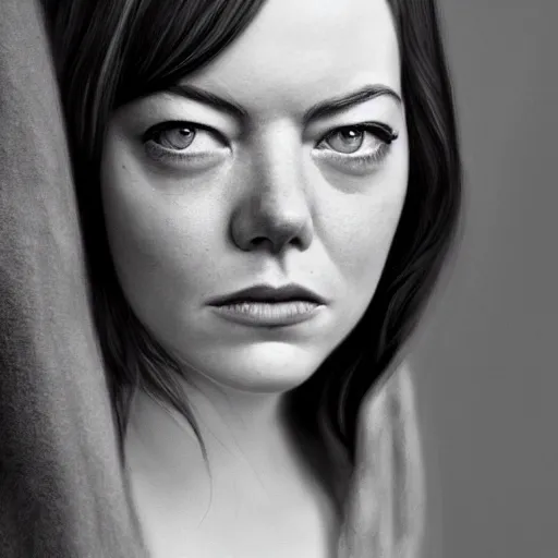 Image similar to cinematic portrait emma stone, intricate, elegant, by alyssa monks, highly detailed, symmetrical face, fine details, masterpiece, trending on artstation