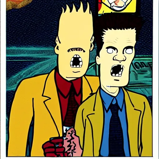 Prompt: beavis and butthead in blade runner cartoon