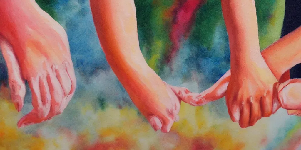 Prompt: detailed painting of holding hands