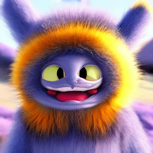 Image similar to cute colorful fuzzy alien monsters with detailed striped fur, in the style of maurice sendak, detailed high quality realistic 3 d render unreal engine, 4 k