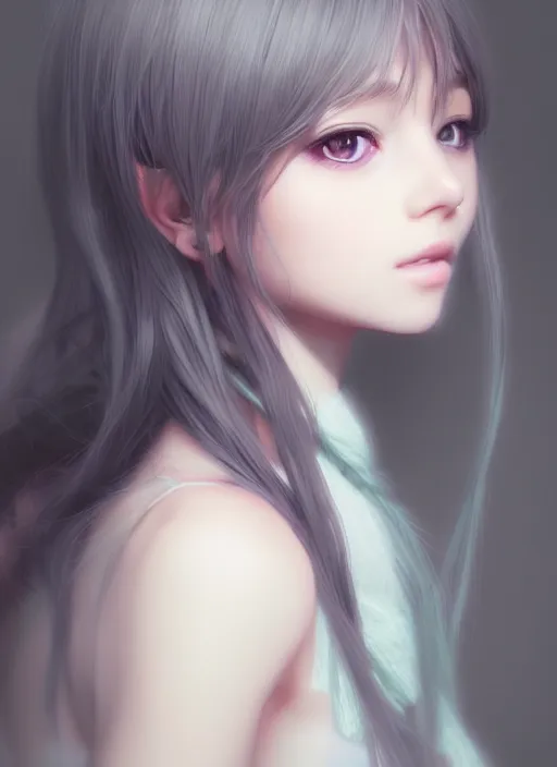 Image similar to the most beautiful cute anime girl portrait with highly detailed eyes, professional 3 d visualisation in pastel colours, by wlop, intricate linework, trending on artstation, unreal engine 5 highly rendered