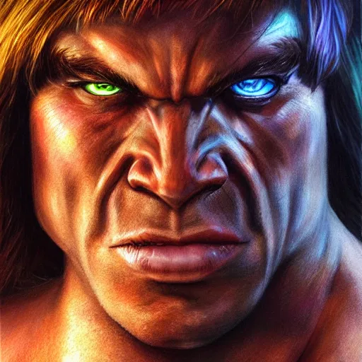 Prompt: ultra realistic portrait painting of he - man, stanley artgerm, 4 k, ultra realistic, highly detailed, epic lighting