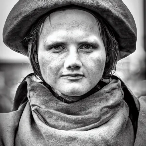 Image similar to medieval protester face photo black and white wide angle lense