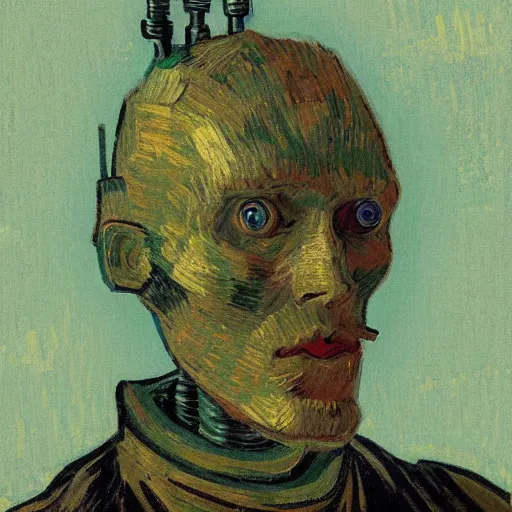 Image similar to portrait of a robot by van gogh in the style of greg rutkowski