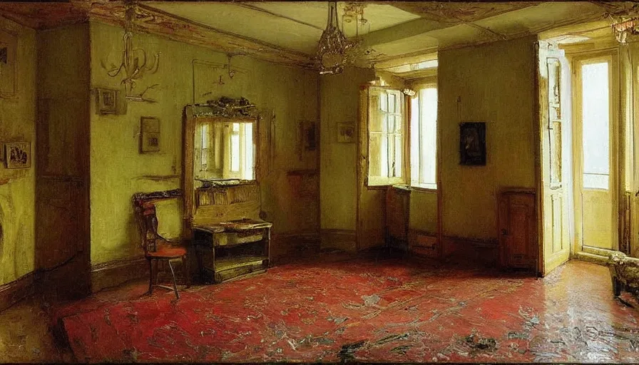 Image similar to detailed interior of a soviet apartment, by Ilya Repin