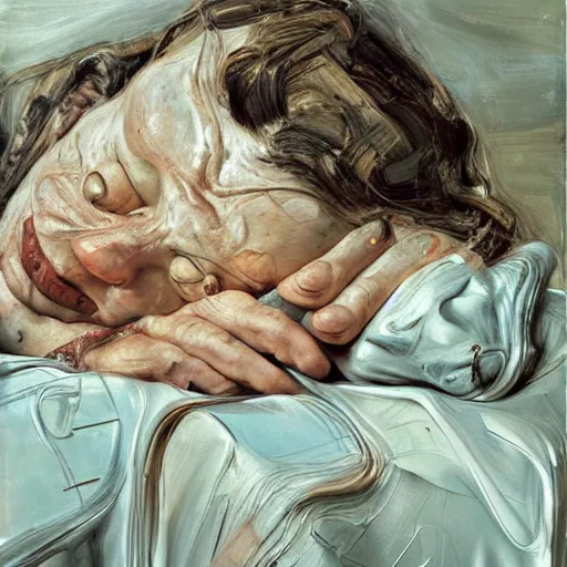 Image similar to high quality high detail painting by lucian freud and jenny saville, hd, hyper diemensional, turquoise