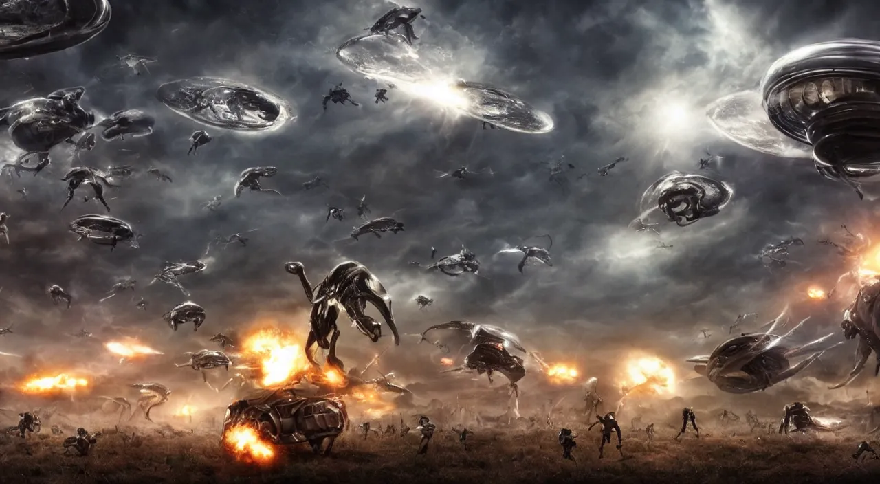 Image similar to epic alien invasion, cinematic