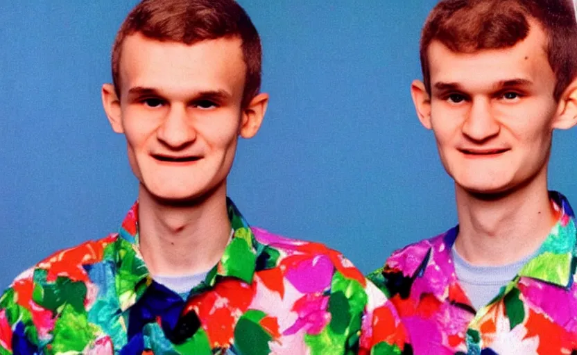 Image similar to a dreamy retro 8 0 s photo of vitalik buterin, bloomy, colorful, awesome