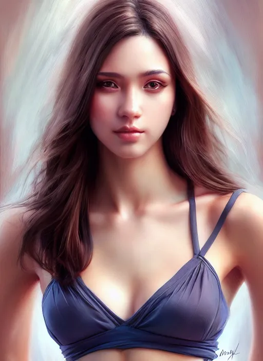 Image similar to photo of a gorgeous young woman in the style of stefan kostic, realistic, professionally retouched, half body shot, sharp focus, 8 k high definition, insanely detailed, intricate, elegant, art by stanley lau and artgerm