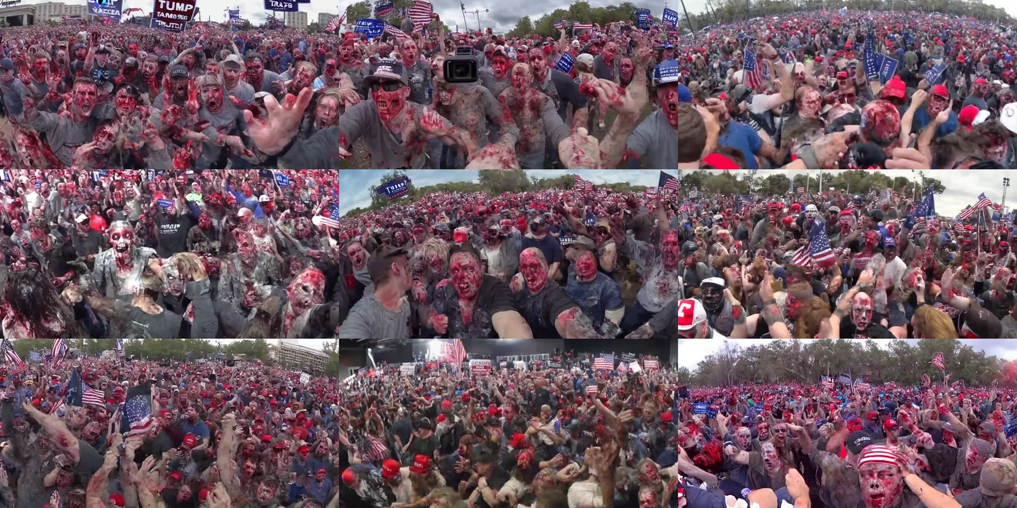 Prompt: gopro footage of zombies at a trump rally