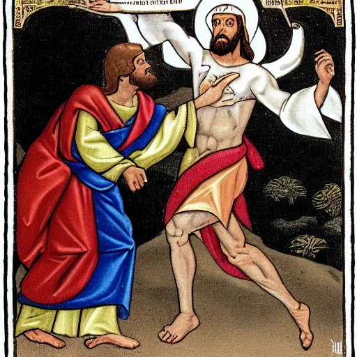 Prompt: Jesus fighting the pope