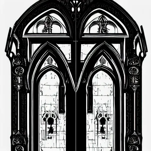 Image similar to portal double doors with a big face carved in the center. gothic medieval baroque. black iron. symmetry. epic. ominous shapes. trending on artstation