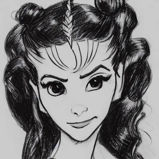 Image similar to milt kahl sketch of victoria justice with tendrils hair style as princess padme from star wars episode 3