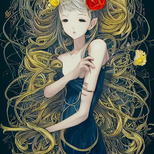 Image similar to the portrait of an absurdly beautiful, graceful, elegant, and sophisticated anime girl made of garlic bulbs, an ultrafine detailed illustration by james jean, intricate linework, bright colors, final fantasy, behance contest winner, vanitas, angular, altermodern, unreal engine 5 highly rendered, global illumination, radiant light, detailed and intricate environment