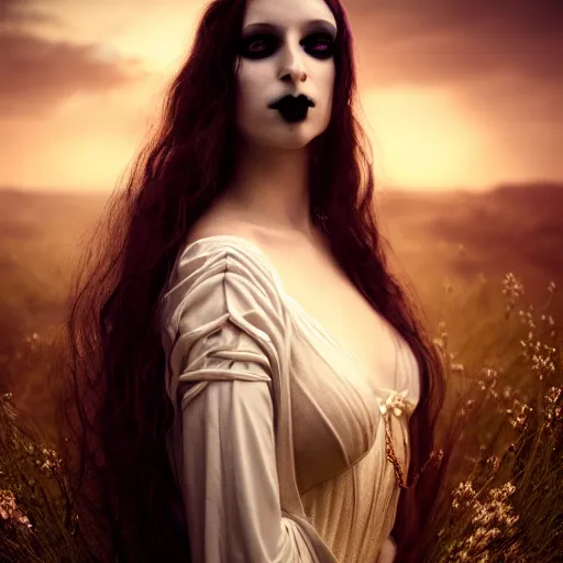 Image similar to photographic portrait of a stunningly beautiful gothic hermetic order of the golden dawn art nouveau female in soft dreamy light at sunset, contemporary fashion shoot, by edward robert hughes, annie leibovitz and steve mccurry, david lazar, jimmy nelsson, breathtaking, 8 k resolution, extremely detailed, beautiful, establishing shot, artistic, hyperrealistic, beautiful face, octane render