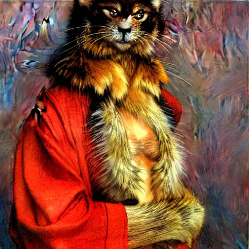 Image similar to furry male splinter ninja mutant wearing a red kimono hairy furry body furry arms feet. highly detailed painting by gaston bussiere craig mullins jc leyendecker gustav klimt artgerm greg rutkowski