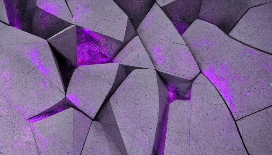 Prompt: geometric statue!!!, purple shattered paint!, hot glowing lava!!!!, ((conglomerate!, slush)), abstract!, display! 4k!, award-winning photo!!!!