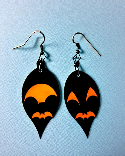 Image similar to spooky cartoon bat, 2 d lasercut earrings,