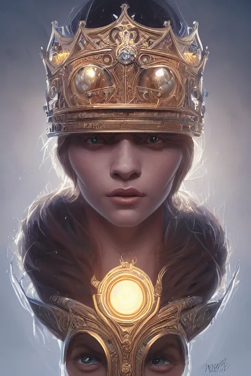 Image similar to highly detailed portrait of a minion, ornate crown, beautiful symmetrical face, glowing skin, digital painting, artstation, concept art, smooth, clear focus, illustration, greg rutkowski, artgerm, global lighting, detailed and fantasy