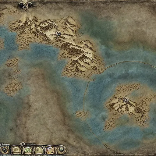Image similar to Elder Scrolls Skyrim game screenshot of a large map on a table that is shaped like a fox