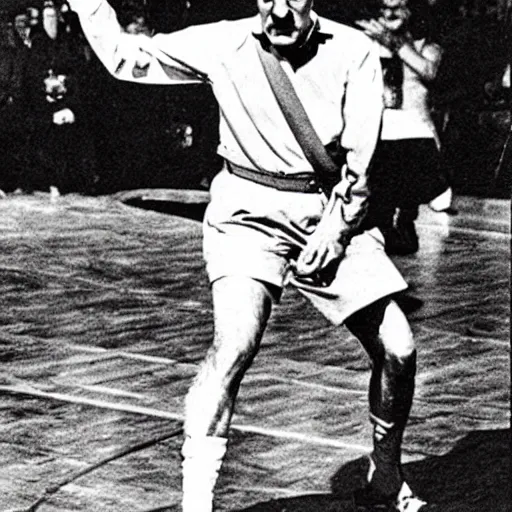 Image similar to hitler playing basketball, realistic, detailed