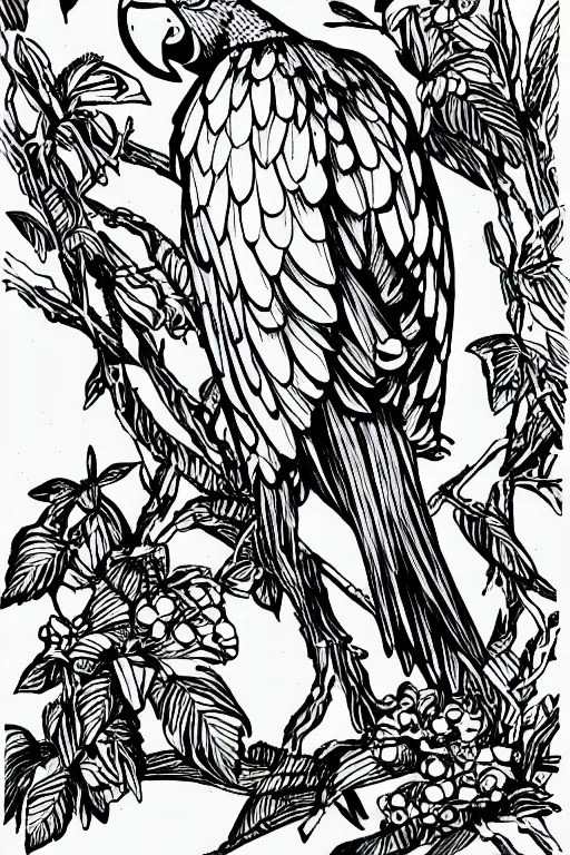 Image similar to parrot ink drawing line art colouring page
