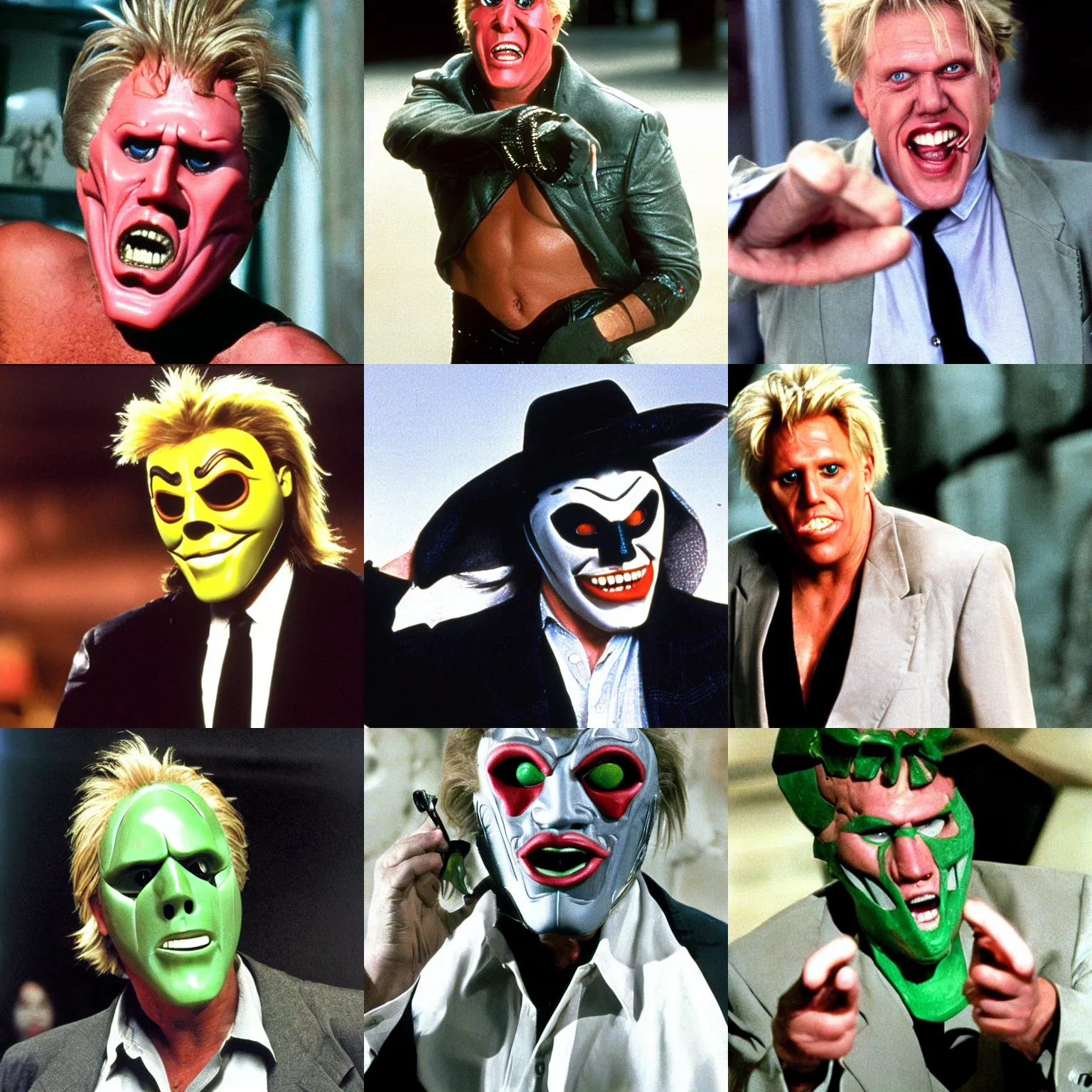 Prompt: gary busey donning the mask from the movie the mask 1 9 9 4, movie still