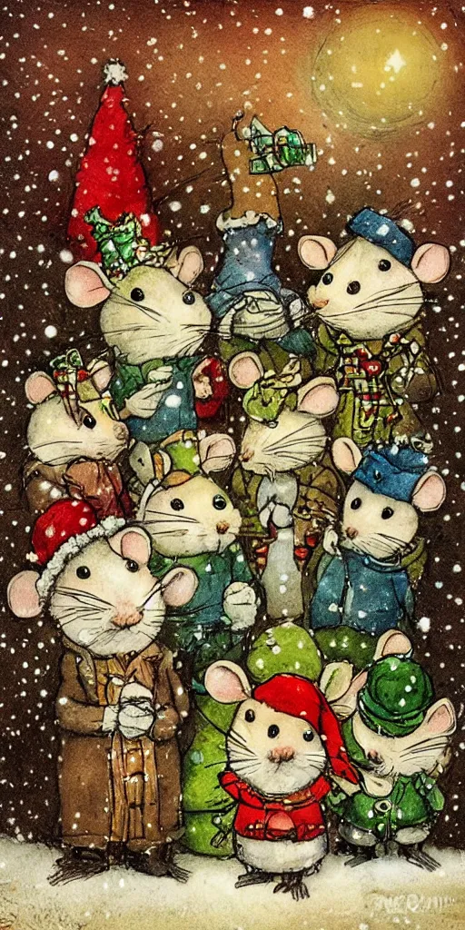 Prompt: a christmas mice scene by alexander jansson