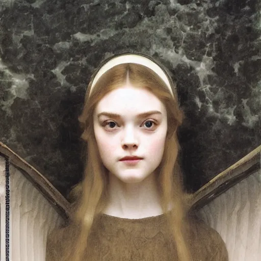 Image similar to A masterpiece head and shoulders portrait of Elle Fanning trapped in a coffin by William Adolphe Bouguereau and Junji Ito