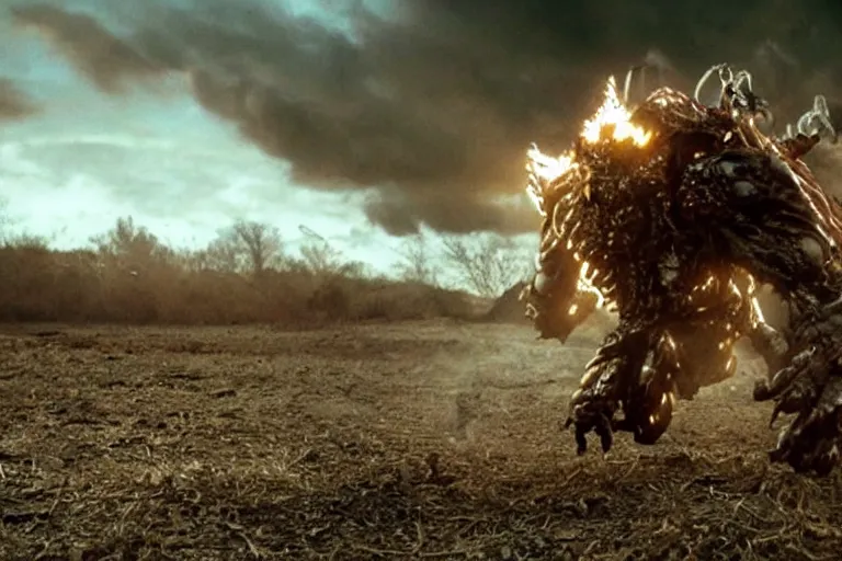 Image similar to VFX movie of cybernetic beast man lunging by Emmanuel Lubezki