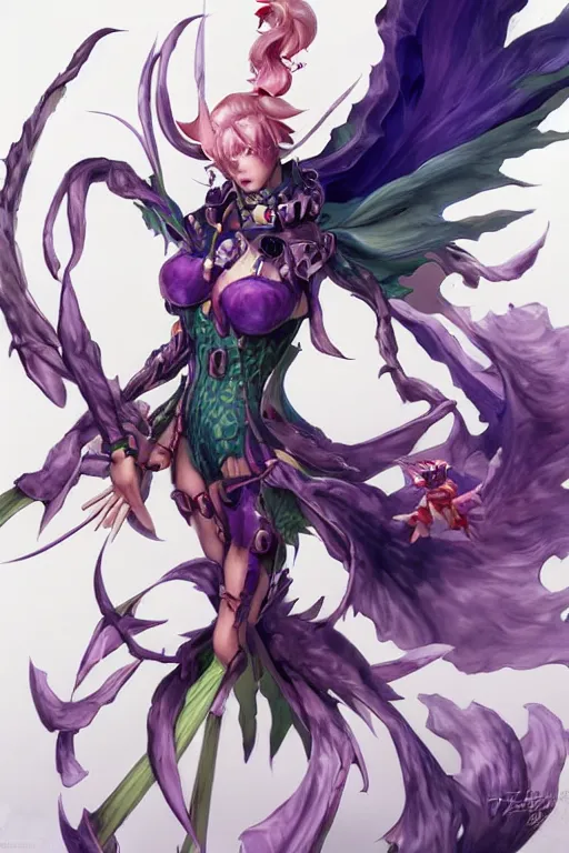 Image similar to Morigan from Darkstalkers in a spinoff in blade and soul artbook on a render by the artist Hyung tae Kim, Jiyun Chae, Joe Madureira, trending on Artstation by Hyung tae Kim, artbook, Stanley Artgerm Lau, WLOP, Rossdraws , James Gurney