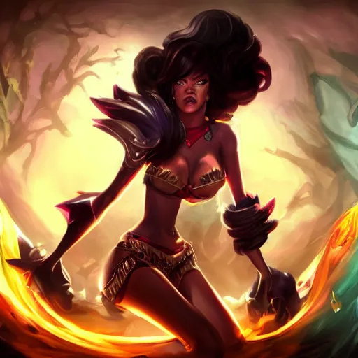 Image similar to Rihanna, League of legends splash art.