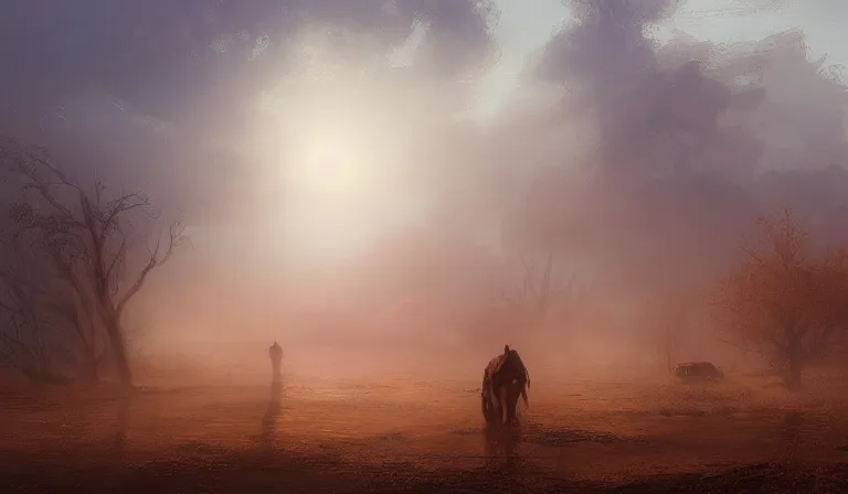 Image similar to dust storm in the old west, sharp focus, intricate, elegant, digital painting, artstation, matte, highly detailed, concept art, illustration, volumetric lighting, gold and blue and pink color scheme, bokeh light, art by greg olsen and liz lemon swindle