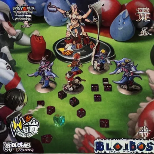 Image similar to blood bowl match in miyazaki anime, elves versus humans, intense, many casualties, dice everywhere