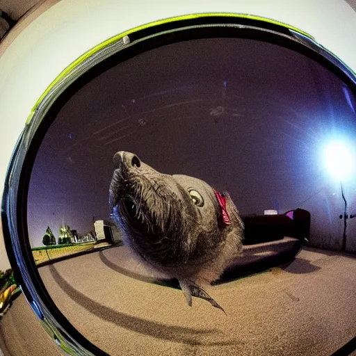 Prompt: Gandalf the gray doing a kickflip fisheye lens