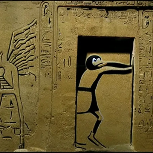 Prompt: banksy graffiti on cursed ancient egyptian tomb, sesame street 1 9 7 8