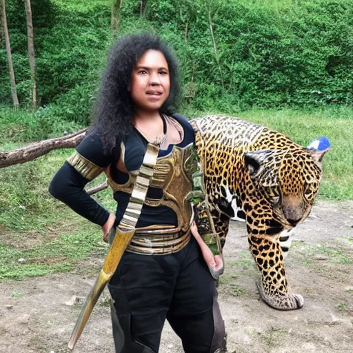 Image similar to photo of a female warrior with jaguar armour