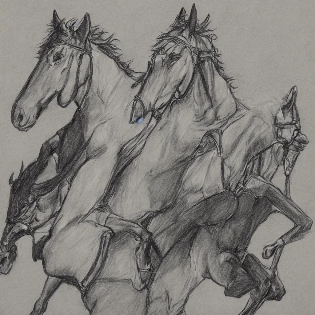Image similar to sketch of single Draco Malfoy riding one black horse at Hogwarts, drawings, by Mary GrandPré, extreme detail