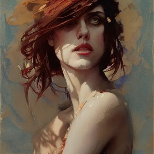 Image similar to alexandra daddario, intricate, elegant, highly detailed, greg manchess, mucha, liepke, ruan jia, jeffrey catherine jones, ridley scott